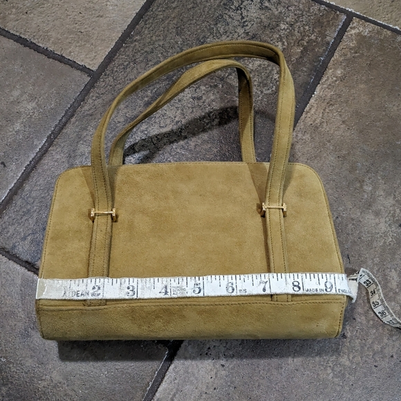 Vintage 60's Suede Structured Top Handle All Suede Satchel Bag Camel - Picture 8 of 10